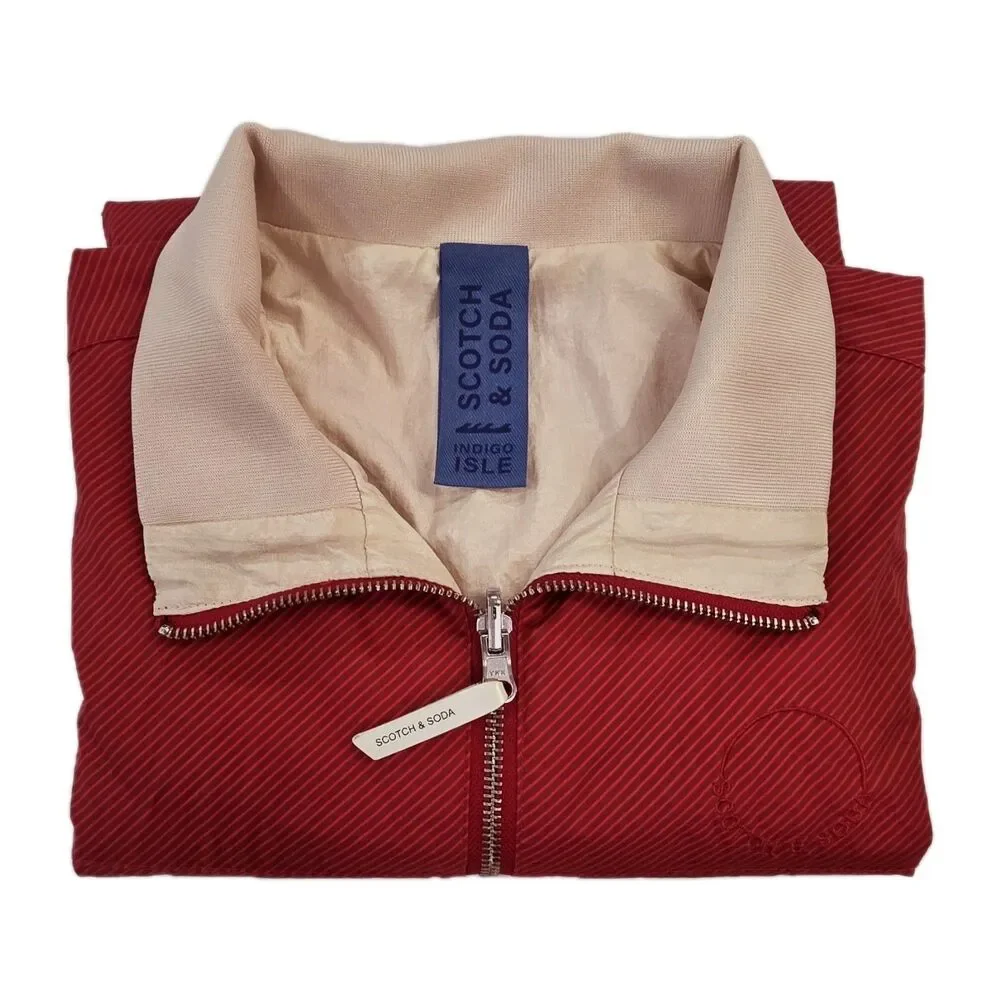 Scotch & Soda Men's Reversible High Neck Full Zip Jacket Overcoat Red Cream $200